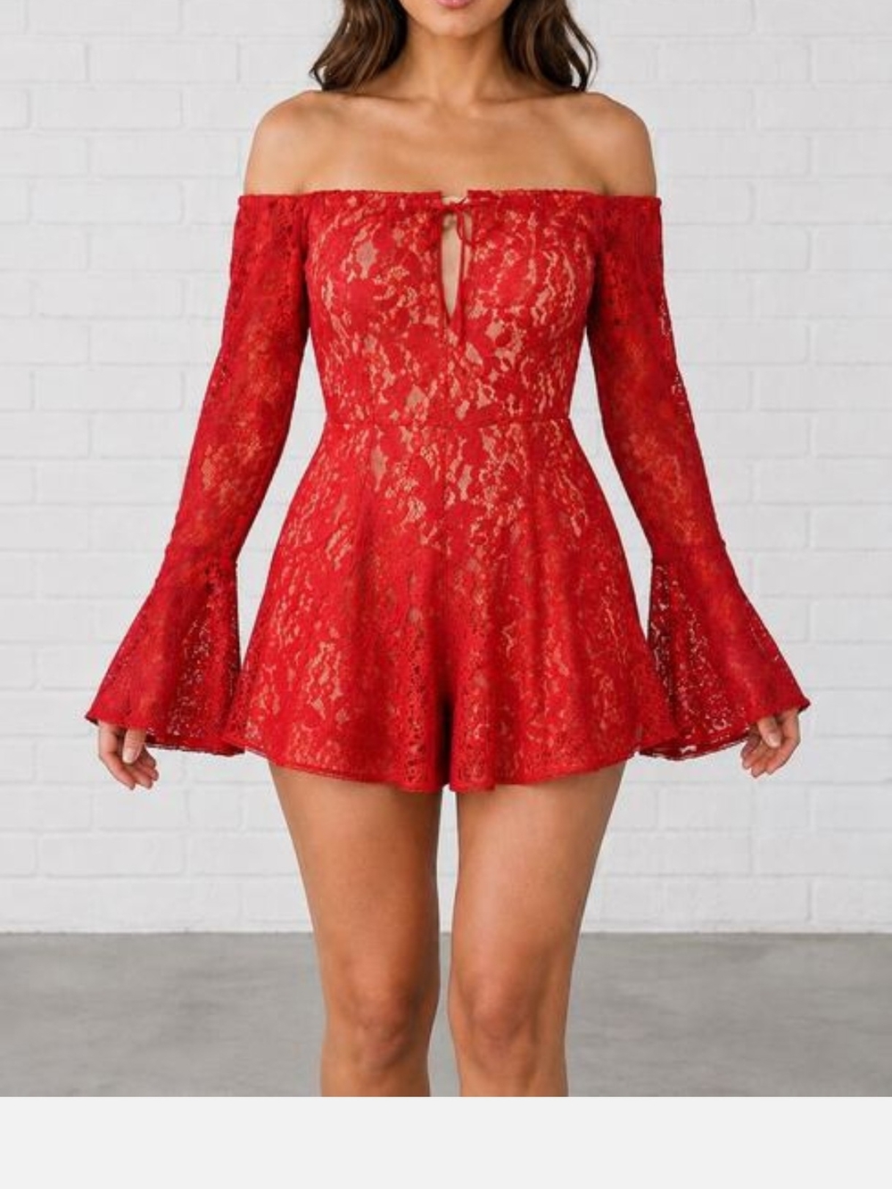 Off-Shoulder Red Lace Fit & Flare Dress
